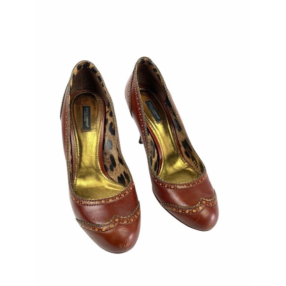 Authentic Burgundy D&G Dolce & Gabbana Shoes Heels Slip On Pumps 40 Wing Tip 7.5 - Picture 1 of 12